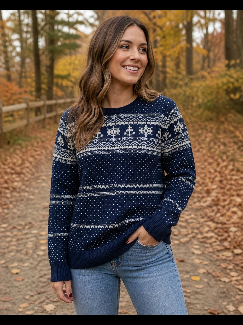 Cozy Nordic Fair Isle Knit Sweater Blue White Winter Cottagecore Pullover